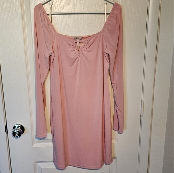 BCBGeneration Fitted Long Sleeve Mini Dress Bodycon Square Neck V Notch Large - Picture 3 of 5